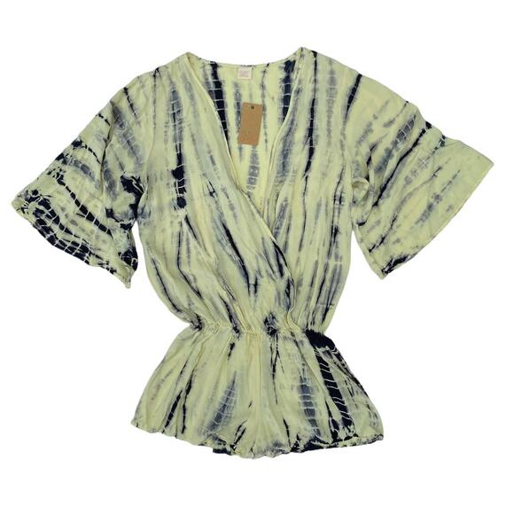 Surf Gypsy Romper Yellow Tie Die Swim Cover Short Sleeve Women's Size Small NWT - Picture 2 of 10